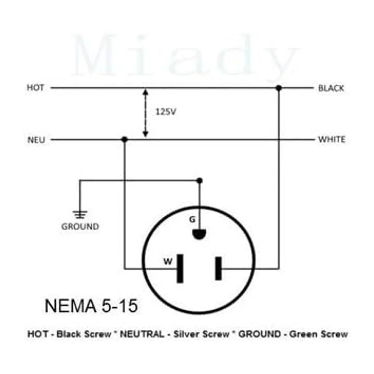 Miady Entrada con brida de 15 amperios 125 V NEMA 515 RV_4