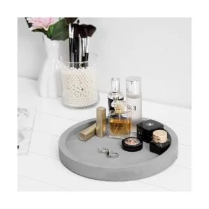 MyGift Bandeja de tocador redonda moderna de hormigón gris