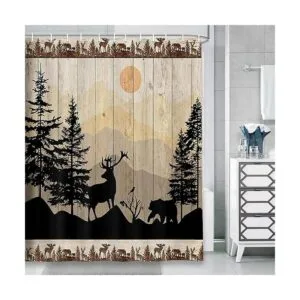 Cortinas de ducha geométricas con diseño de oso negro_3