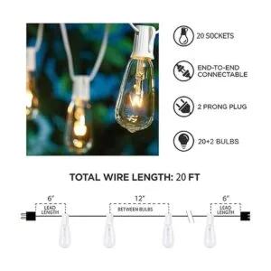 Afirst Extensión de luces para exteriores de 20 pies con_4
