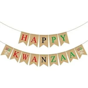Rainlemon Yute Arpillera Feliz Kwanzaa Banner rústico_1