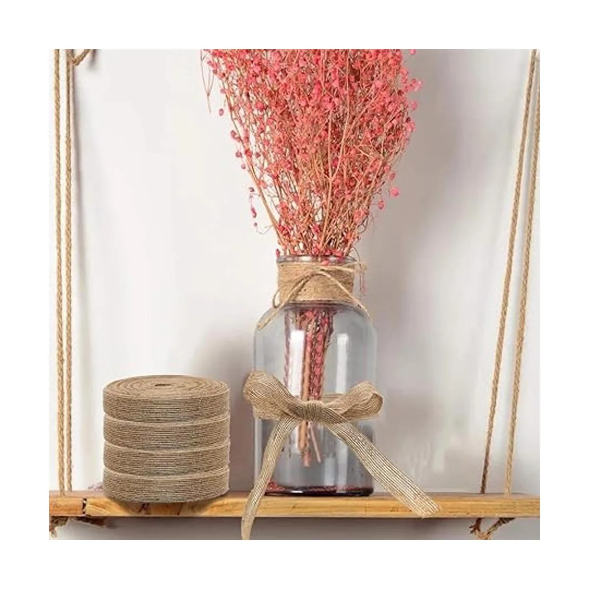 4 rollos de tela de arpillera natural con cinta de