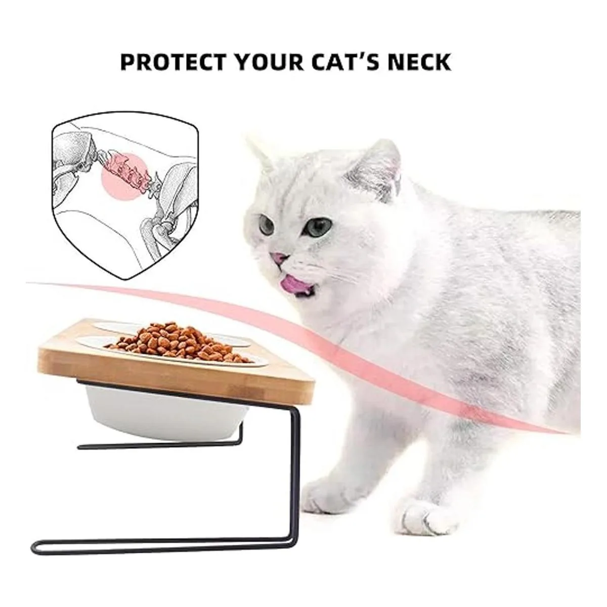 FUKUMARU Cuencos elevados de cerámica para gatos platos_5