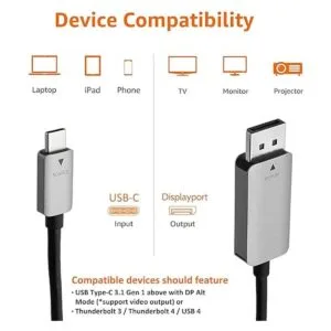 Cable USBC de aluminio a DisplayPort 3 pies_5