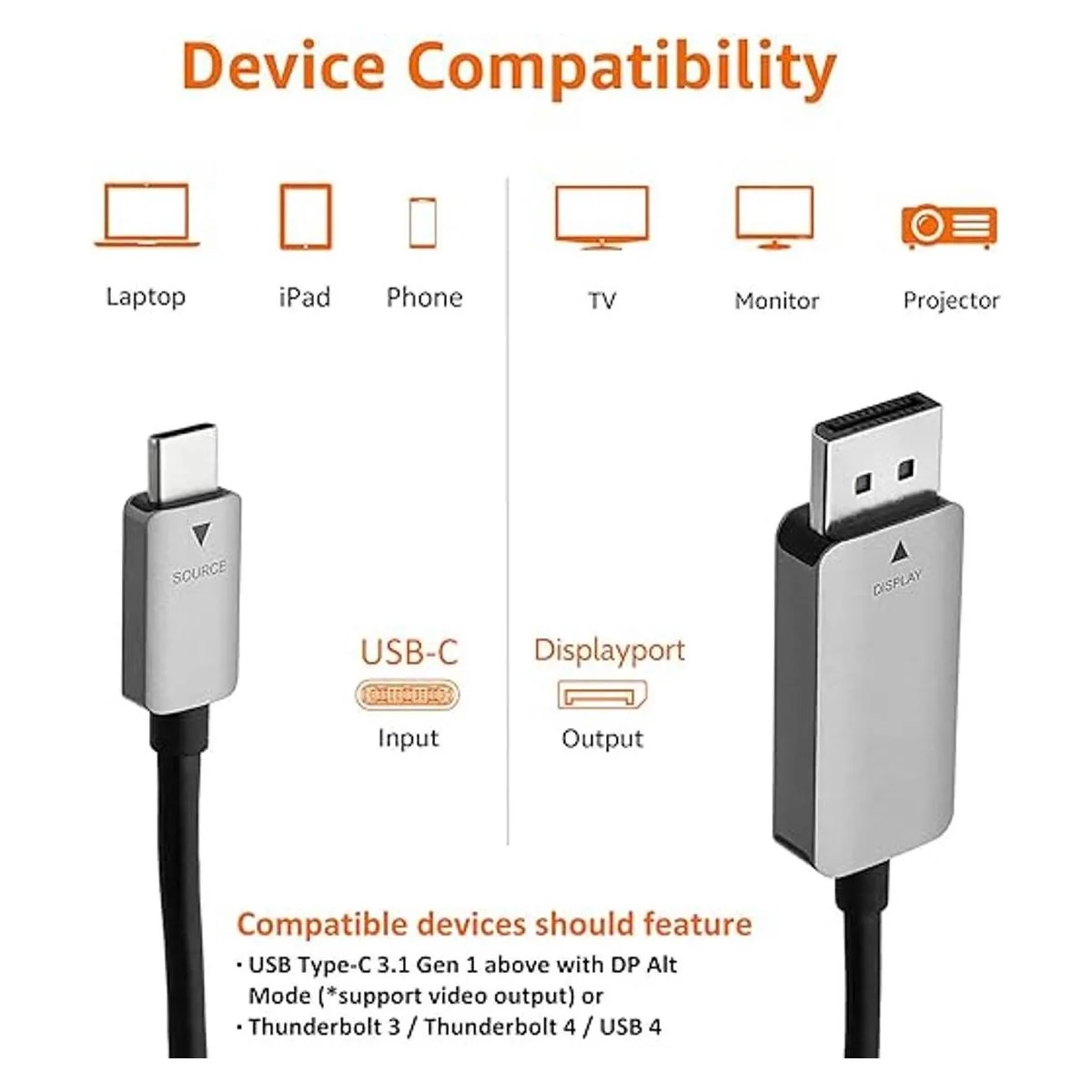 Cable USBC de aluminio a DisplayPort 3 pies_5