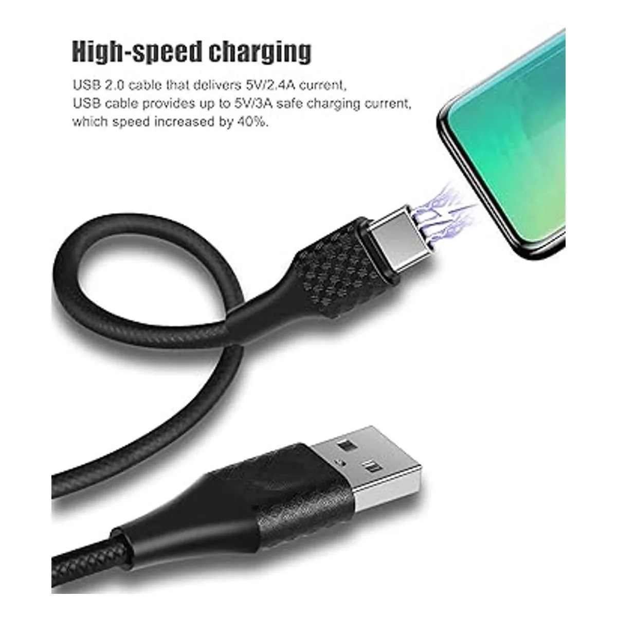 Cable cargador USB tipo C largo de carga rápida 6 pies 5_3