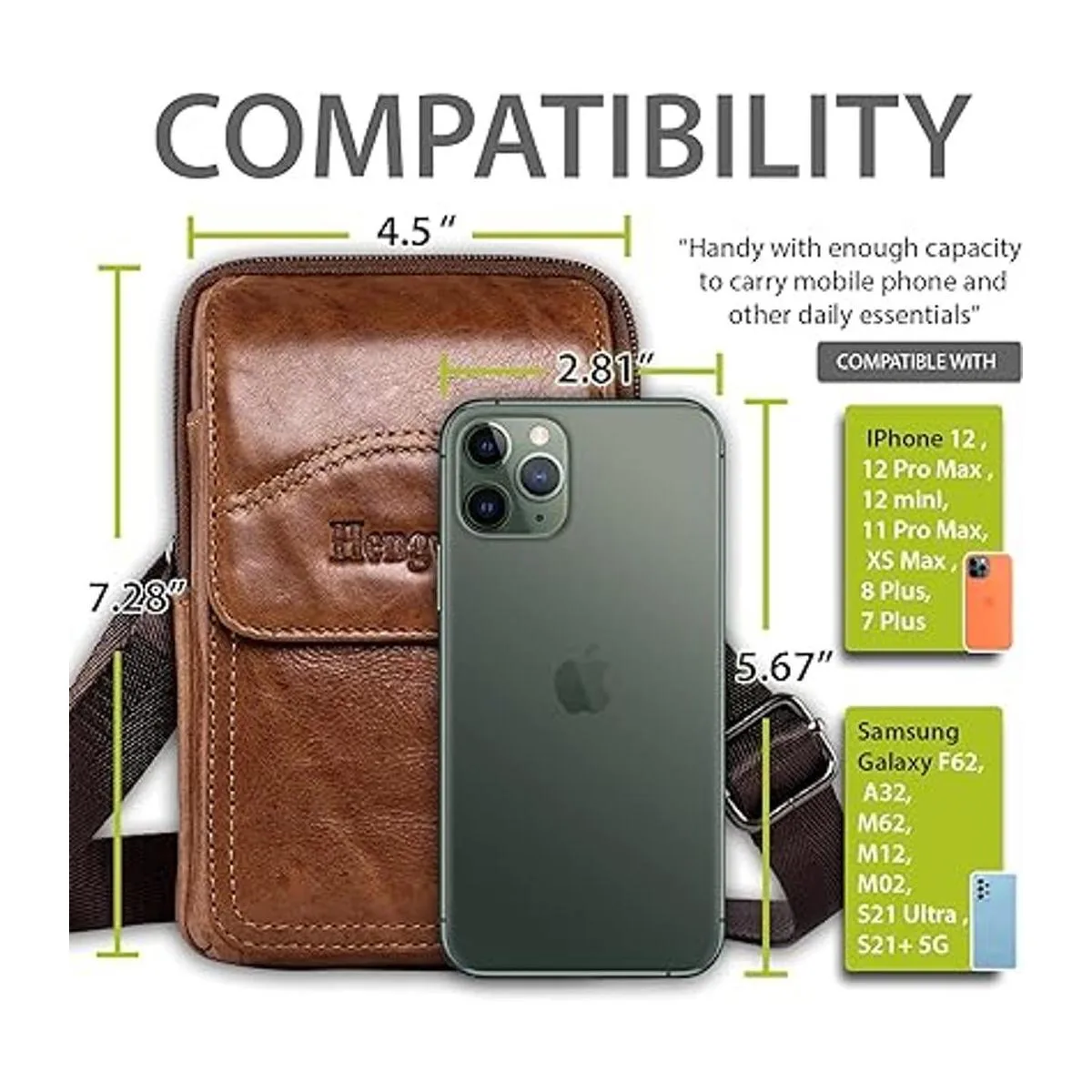 Hengwin Bolso bandolera de cuero para iPhone 11 XR 8 7 6_2