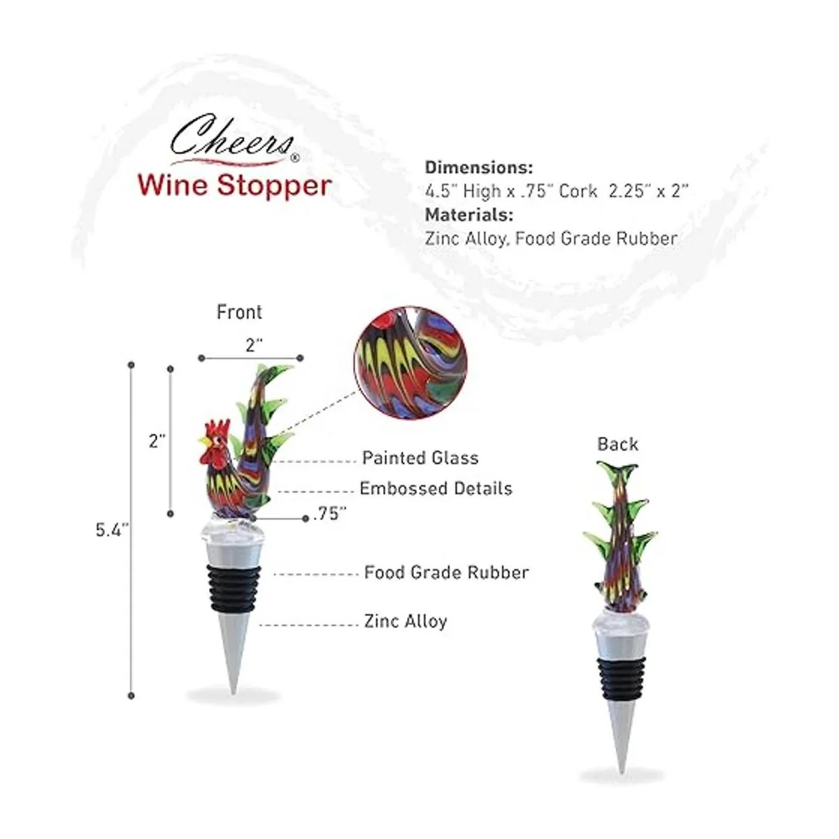 Cheers Tapón de vino de vidrio de gallo Elegante sello