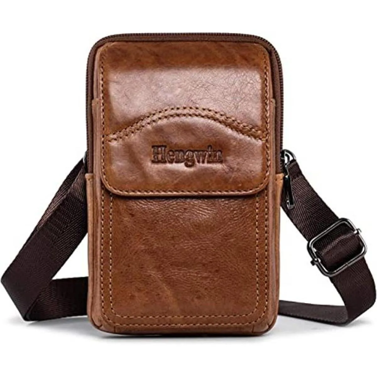 Hengwin Bolso bandolera de cuero para iPhone 11 XR 8 7 6_1