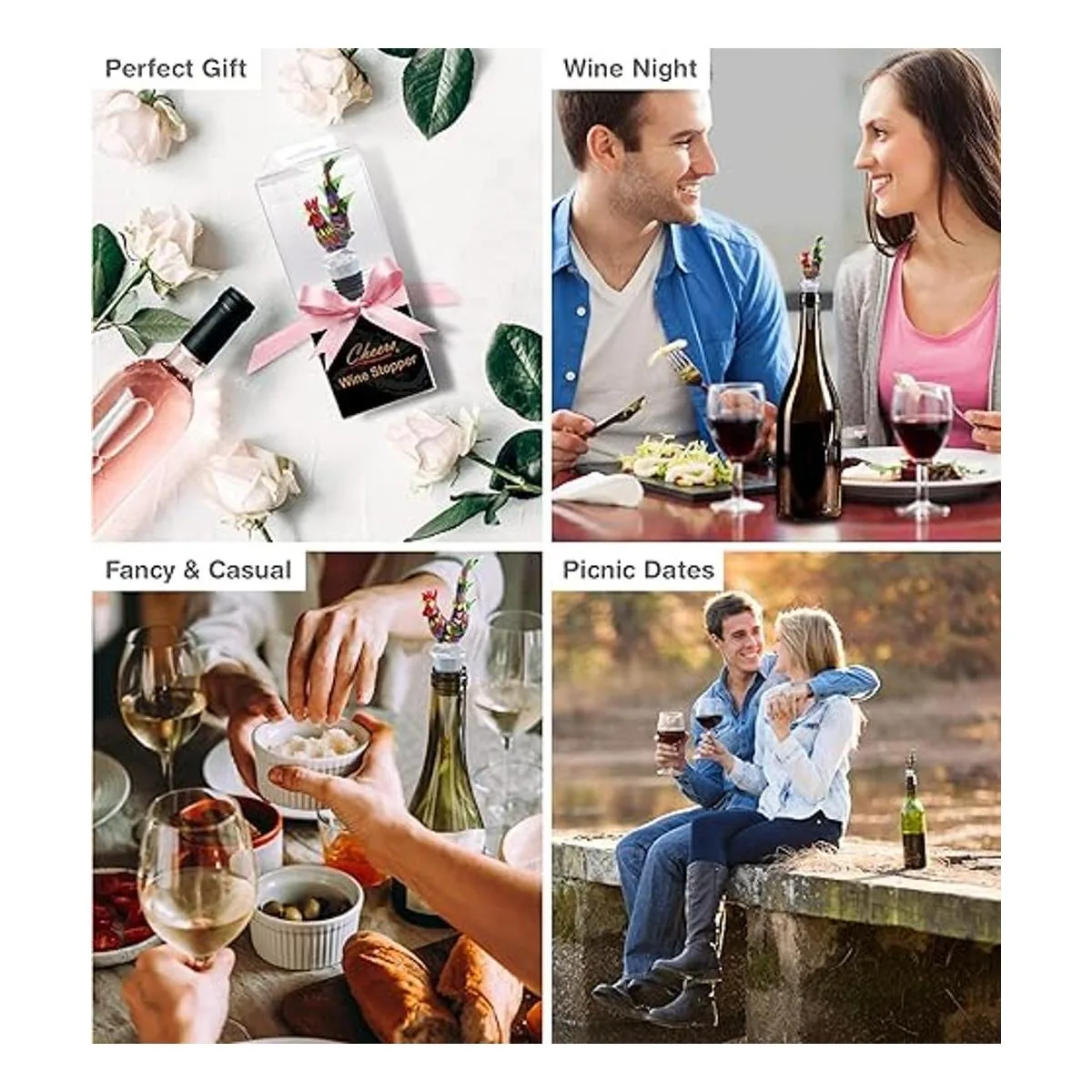 Cheers Tapón de vino de vidrio de gallo Elegante sello