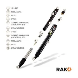 RAK Juego de 2 bolígrafos multiherramientas luz LED_3