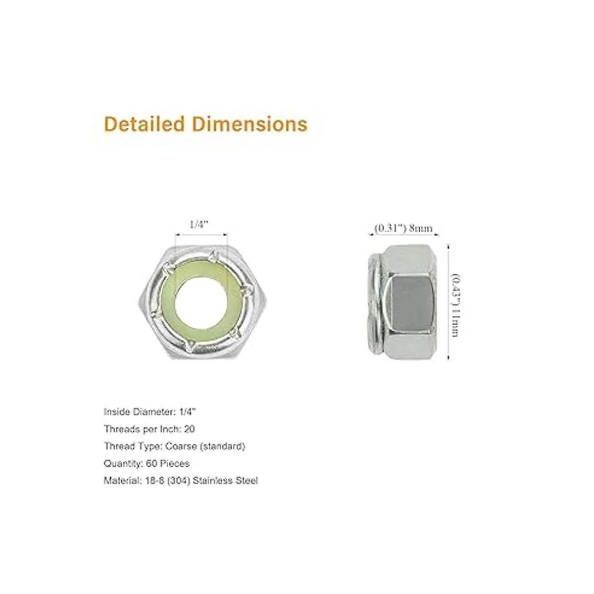 Powlankou 60 piezas 1420 tuercas de bloqueo hexagonales_3