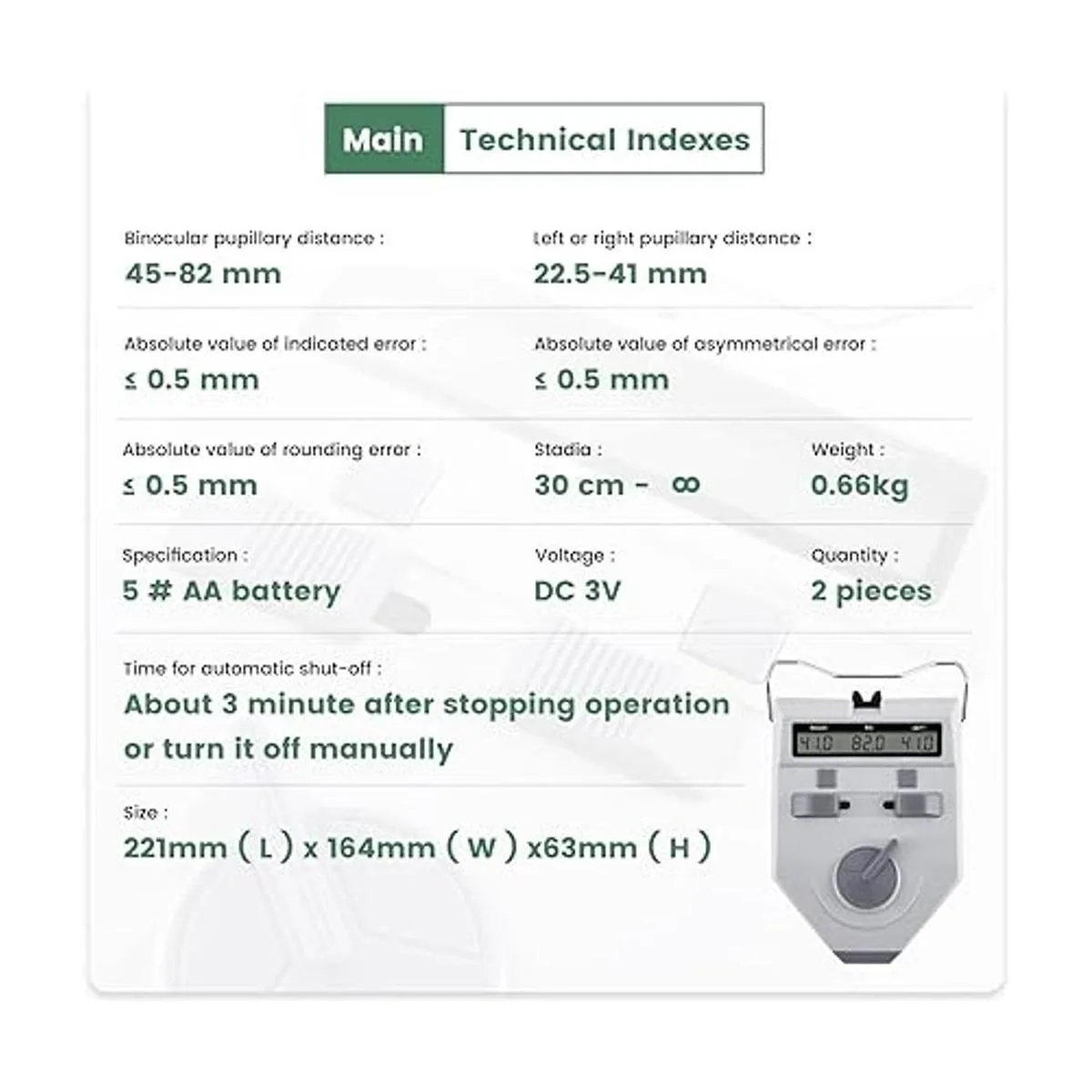 Huanyu Pupilómetro óptico digital 1.772 3.228 in_6
