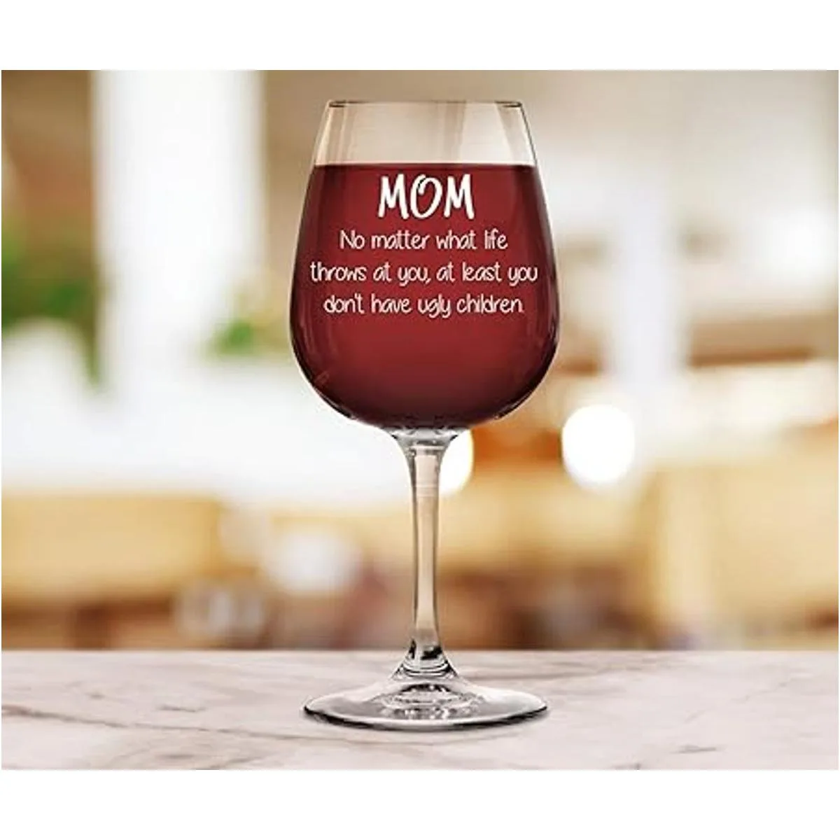 Taza de vino divertida con texto en inglés Mom No Matter_4