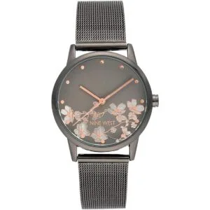 Nine West Womens Floral Dial Mesh Bracelet Watch_1