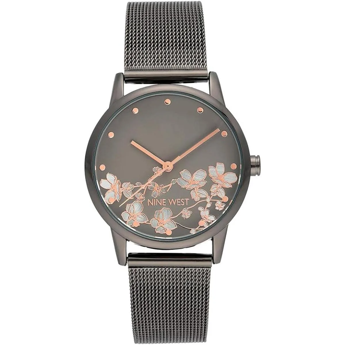 Nine West Womens Floral Dial Mesh Bracelet Watch_1
