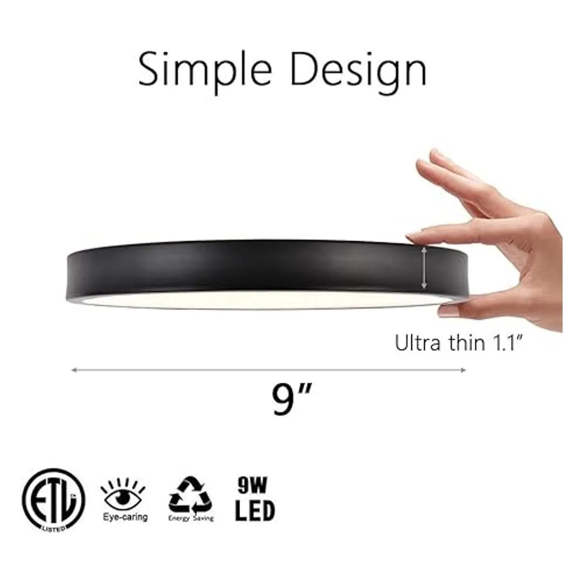 SOTTAE Lámpara de techo LED negra empotrada de 9 pulgadas_2