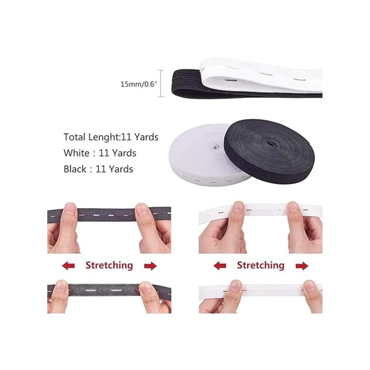 Benecreat Banda elástica de punto con ojales negros y 20