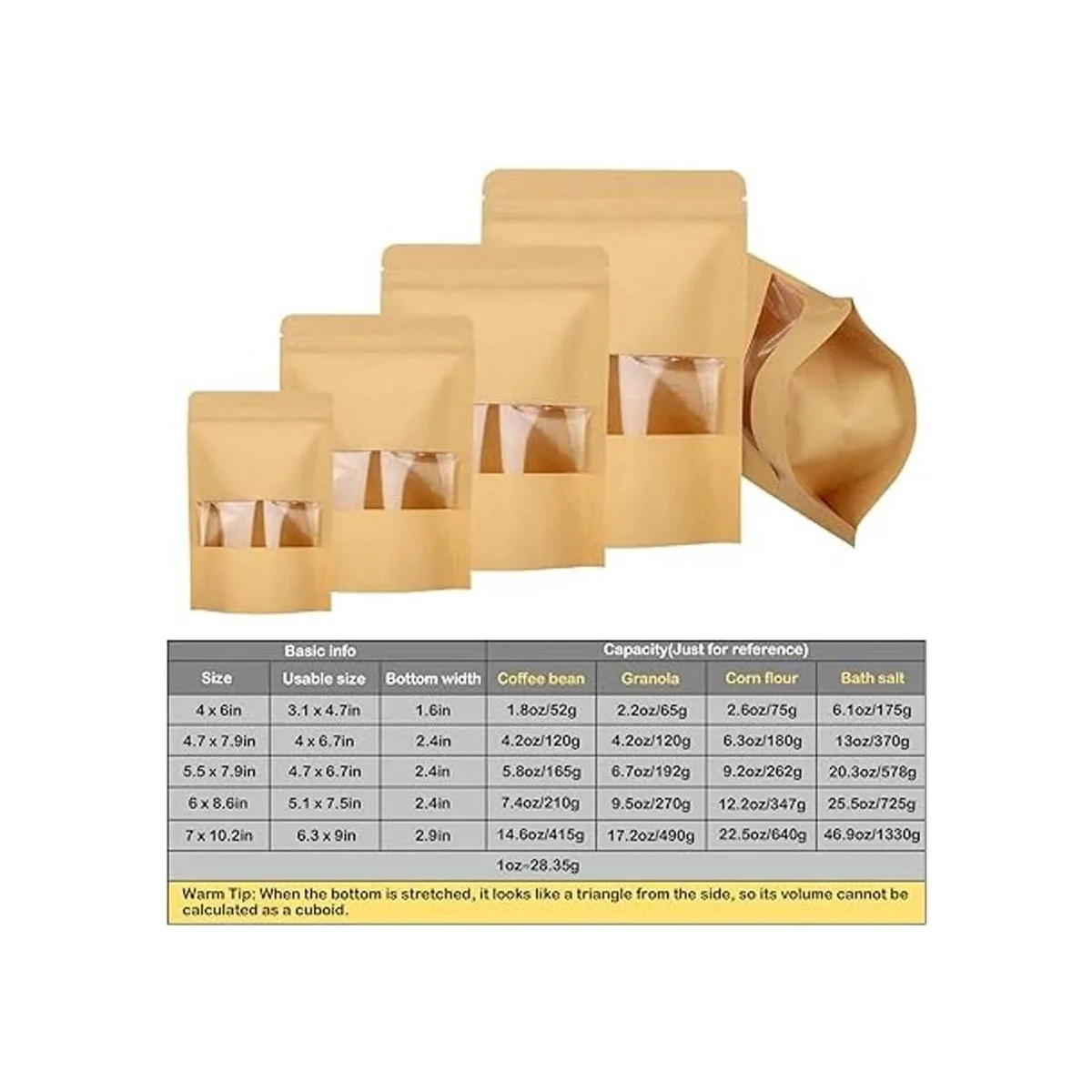 Blisstime Paquete de 50 bolsas de papel kraft con cierre_3