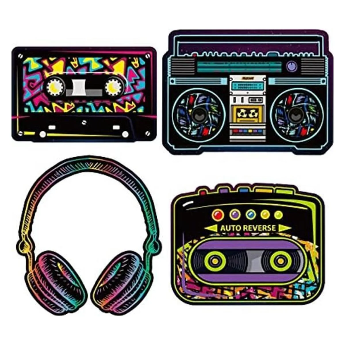 Decoraciones de fiesta de los años 80 recortes de casete_1