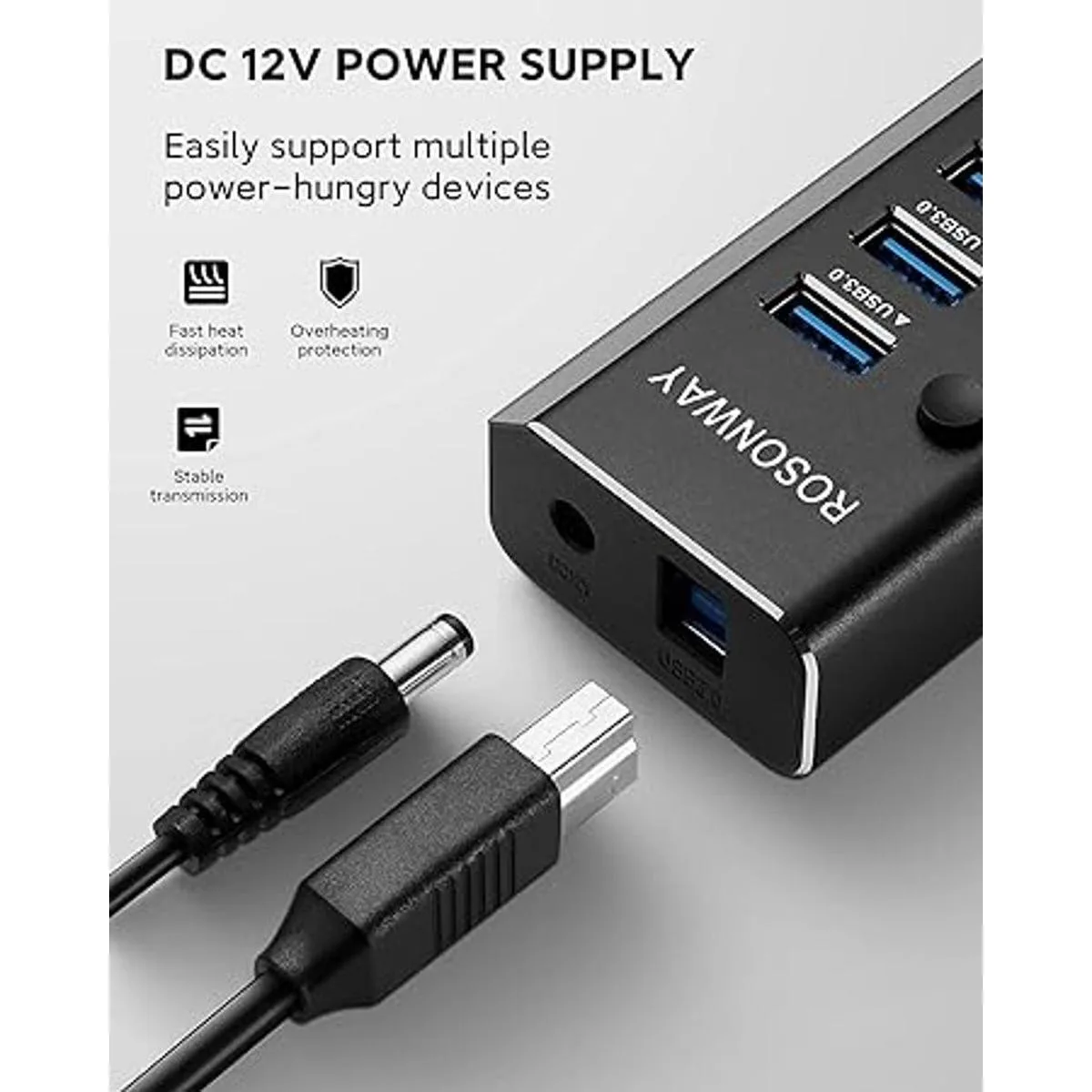 Rosonway Hub USB 3.0 de aluminio de 10 puertos con_5