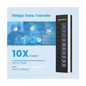 Rosonway Hub USB 3.0 de aluminio de 10 puertos con_3