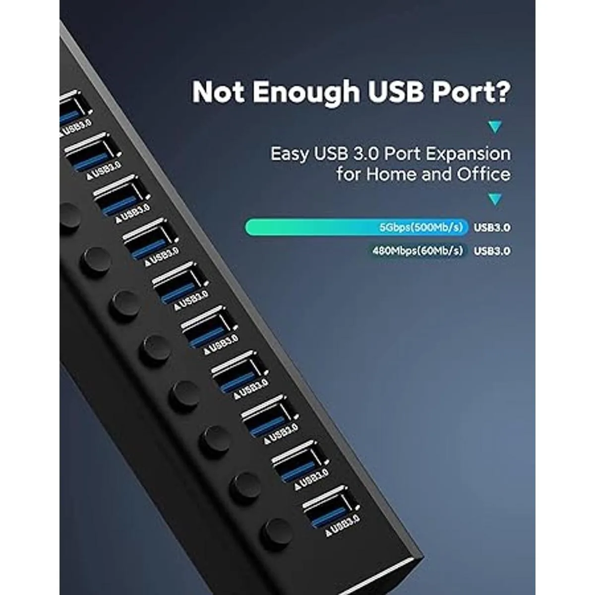 Rosonway Hub USB 3.0 de aluminio de 10 puertos con_6