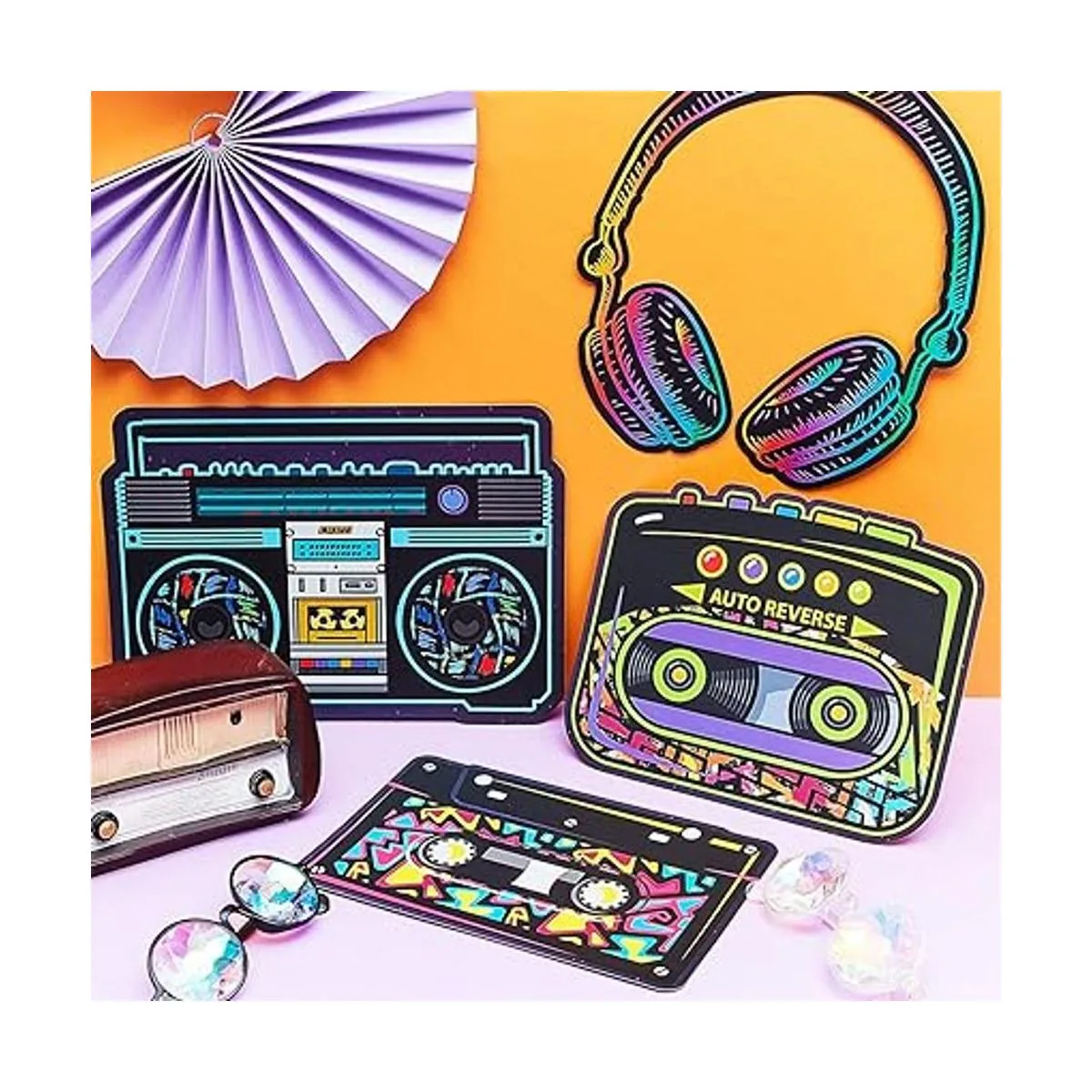 Decoraciones de fiesta de los años 80 recortes de casete_4