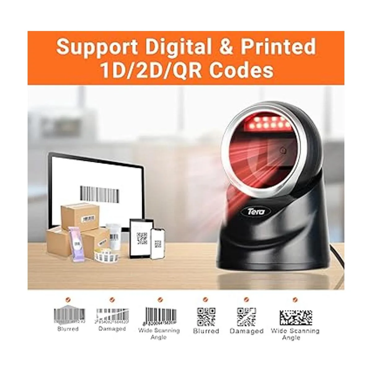 Tera 1D 2D QR Escáner Barocde Escritorio Lector de_5