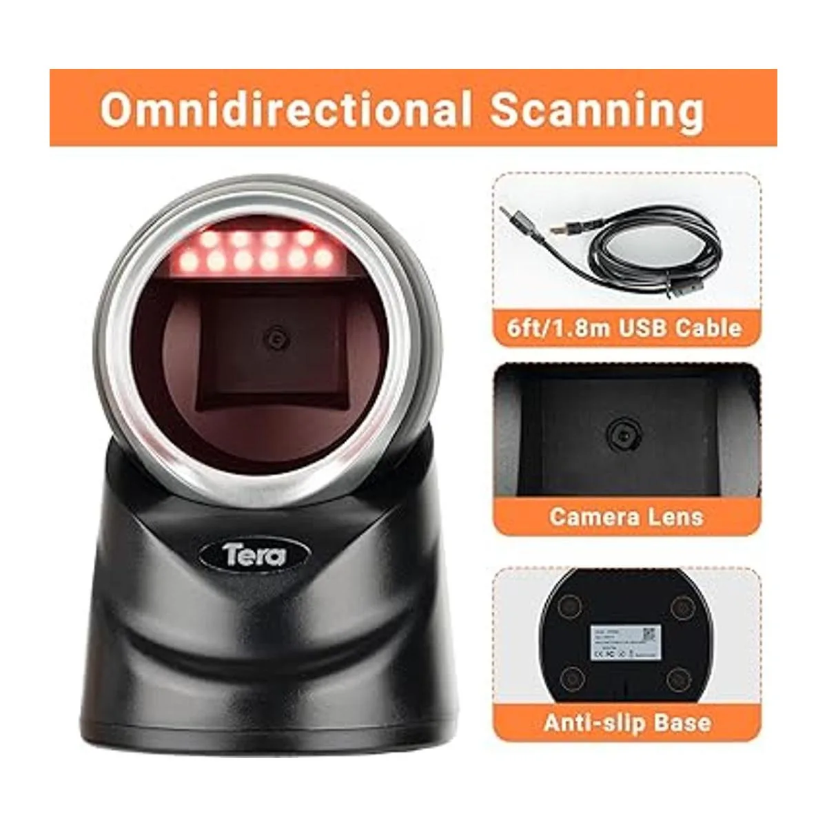 Tera 1D 2D QR Escáner Barocde Escritorio Lector de_3