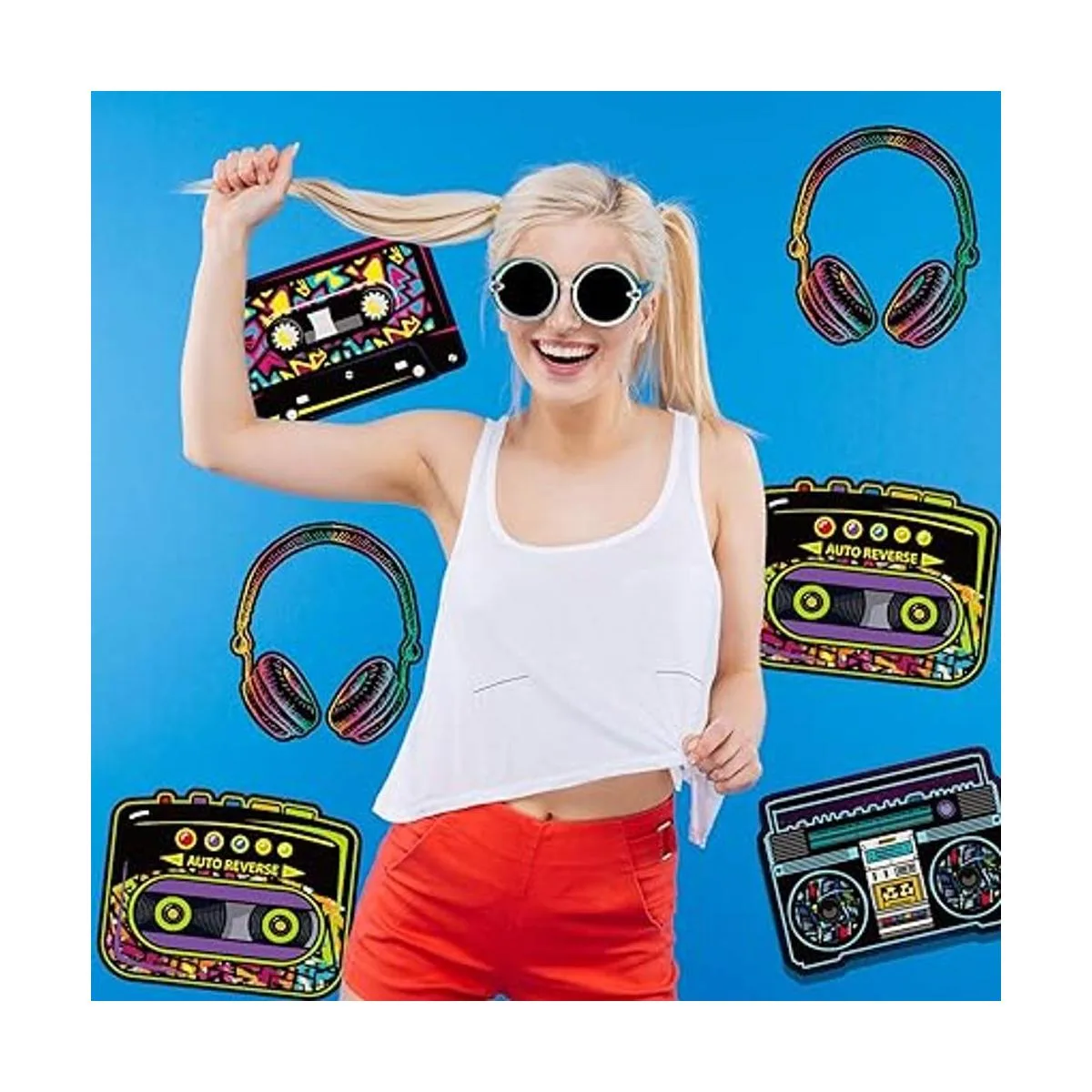 Decoraciones de fiesta de los años 80 recortes de casete_6