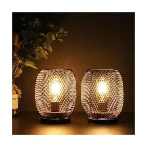 JHY DESIGN Juego de 2 faroles LED de jaula de metal_4