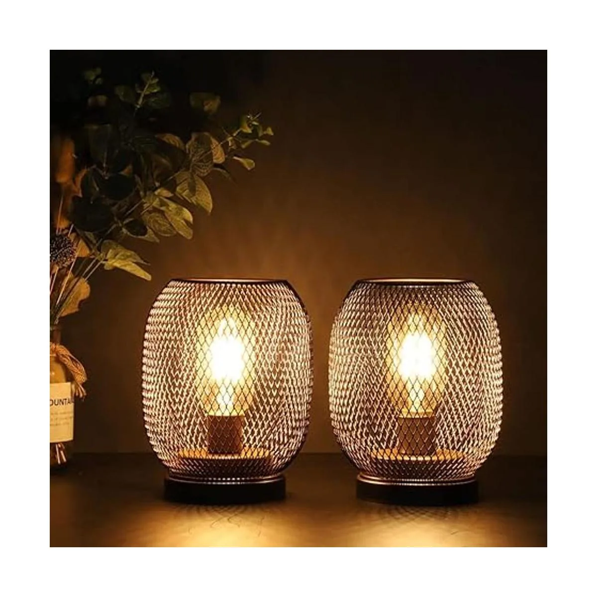 JHY DESIGN Juego de 2 faroles LED de jaula de metal_4