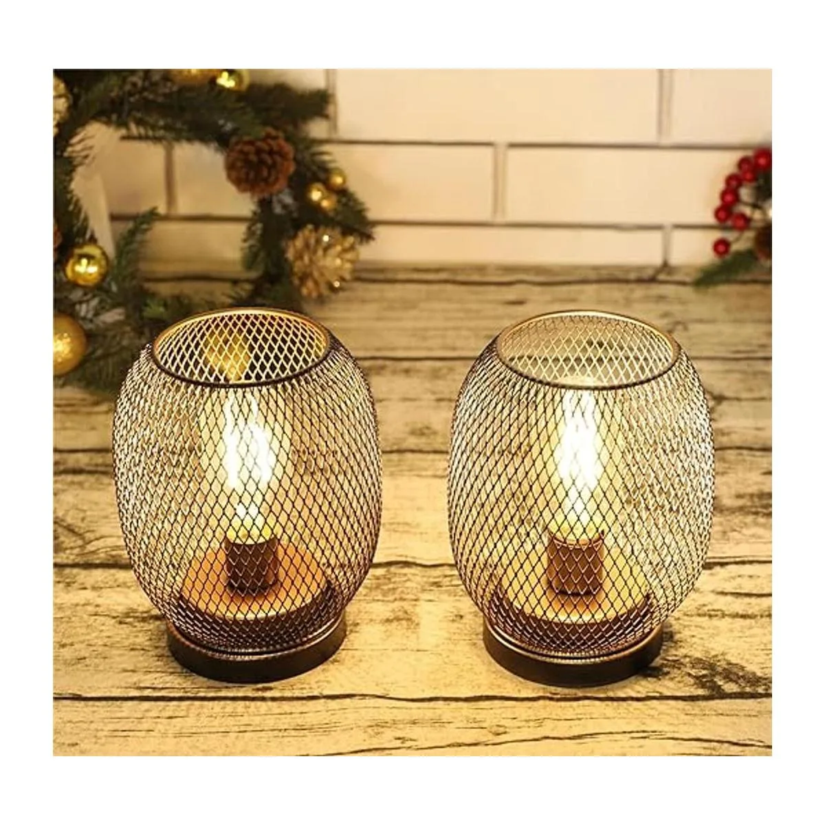 JHY DESIGN Juego de 2 faroles LED de jaula de metal_2