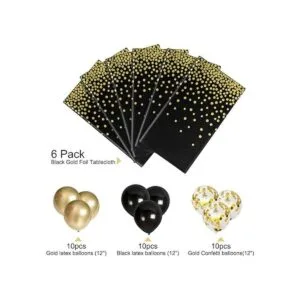 Manteles de plástico negro y dorado para mesas