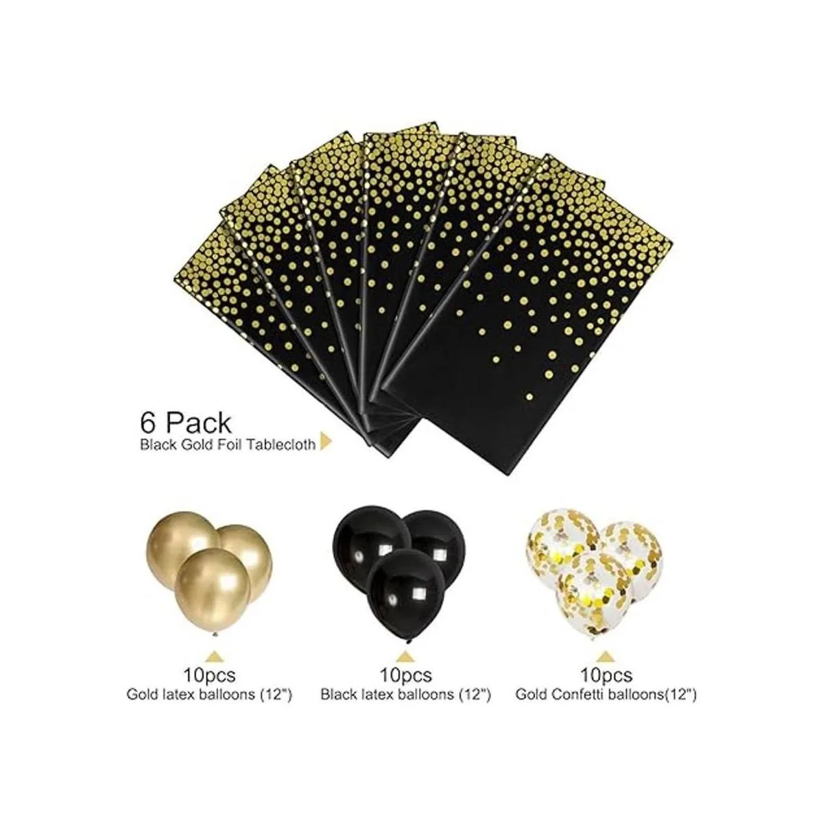 Manteles de plástico negro y dorado para mesas