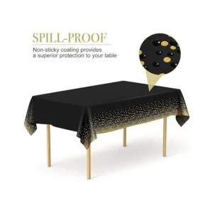 Manteles de plástico negro y dorado para mesas