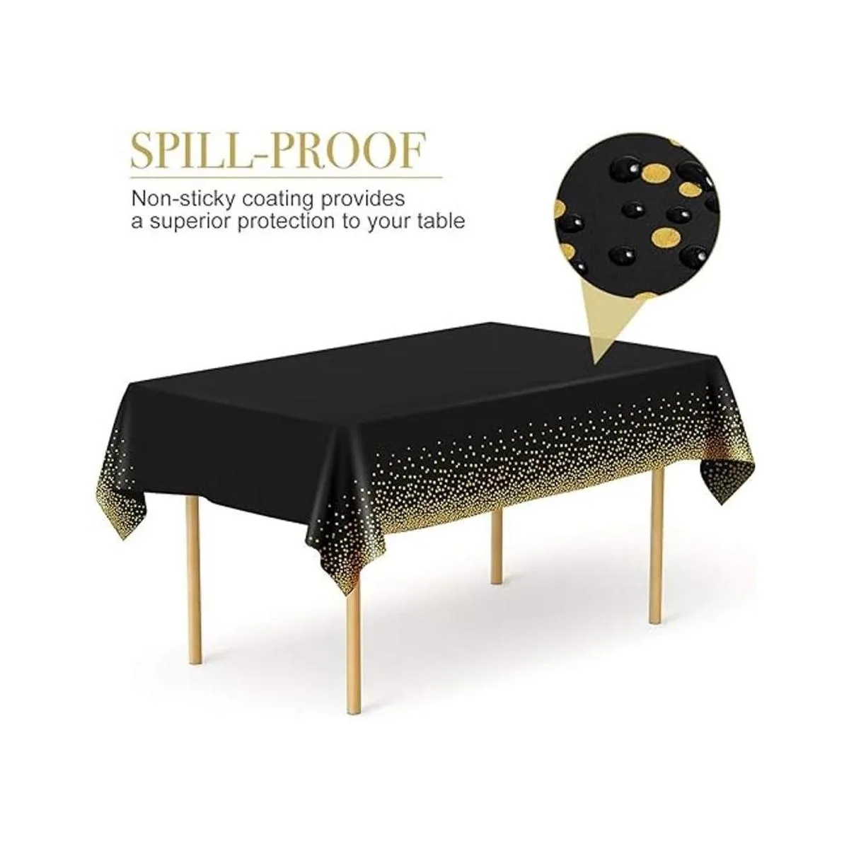 Manteles de plástico negro y dorado para mesas