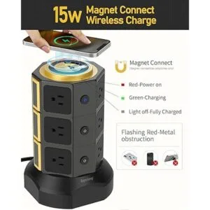 SUPERDANNY Power Strip Torre con cargador inalámbrico de 10W_2