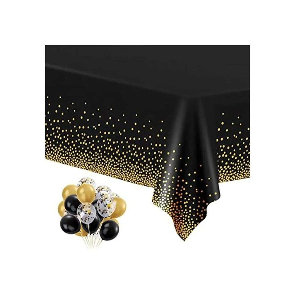 Manteles de plástico negro y dorado para mesas