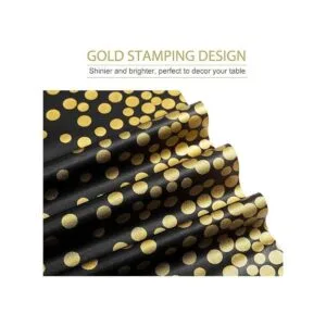 Manteles de plástico negro y dorado para mesas
