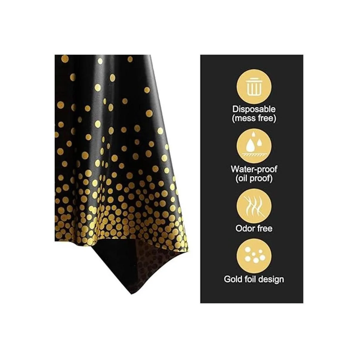 Manteles de plástico negro y dorado para mesas