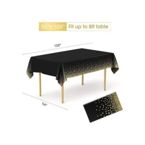 Manteles de plástico negro y dorado para mesas