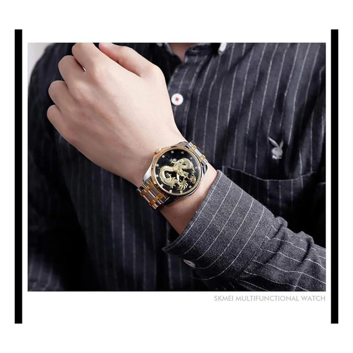 Reloj de pulsera de acero inoxidable con esfera tallada de_2