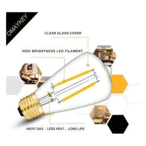 OMAYKEY Bombilla LED Edison de 2 W equivalente a 25 W 3000_3