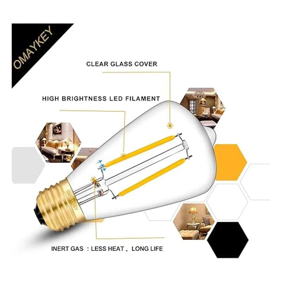 OMAYKEY Bombilla LED Edison de 2 W equivalente a 25 W 3000_3