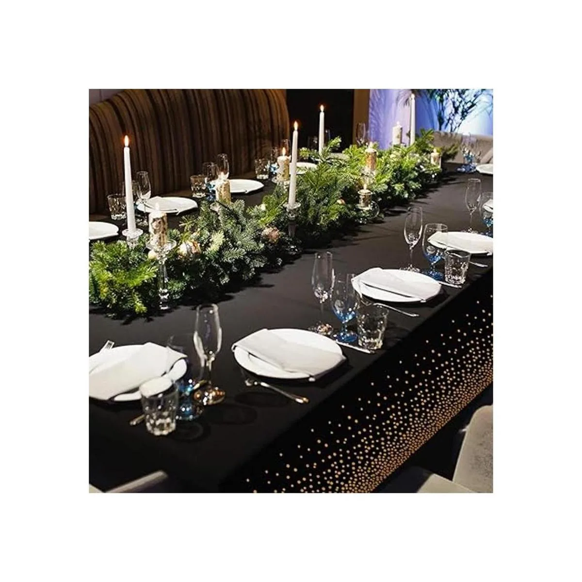 Manteles de plástico negro y dorado para mesas