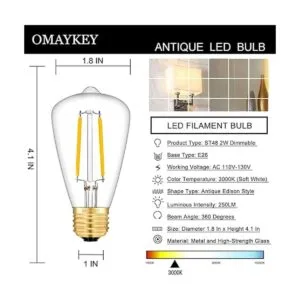 OMAYKEY Bombilla LED Edison de 2 W equivalente a 25 W 3000_2