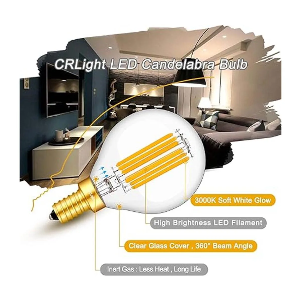 CRLight 3000 K 6 W regulable LED Candelabro bombilla_2