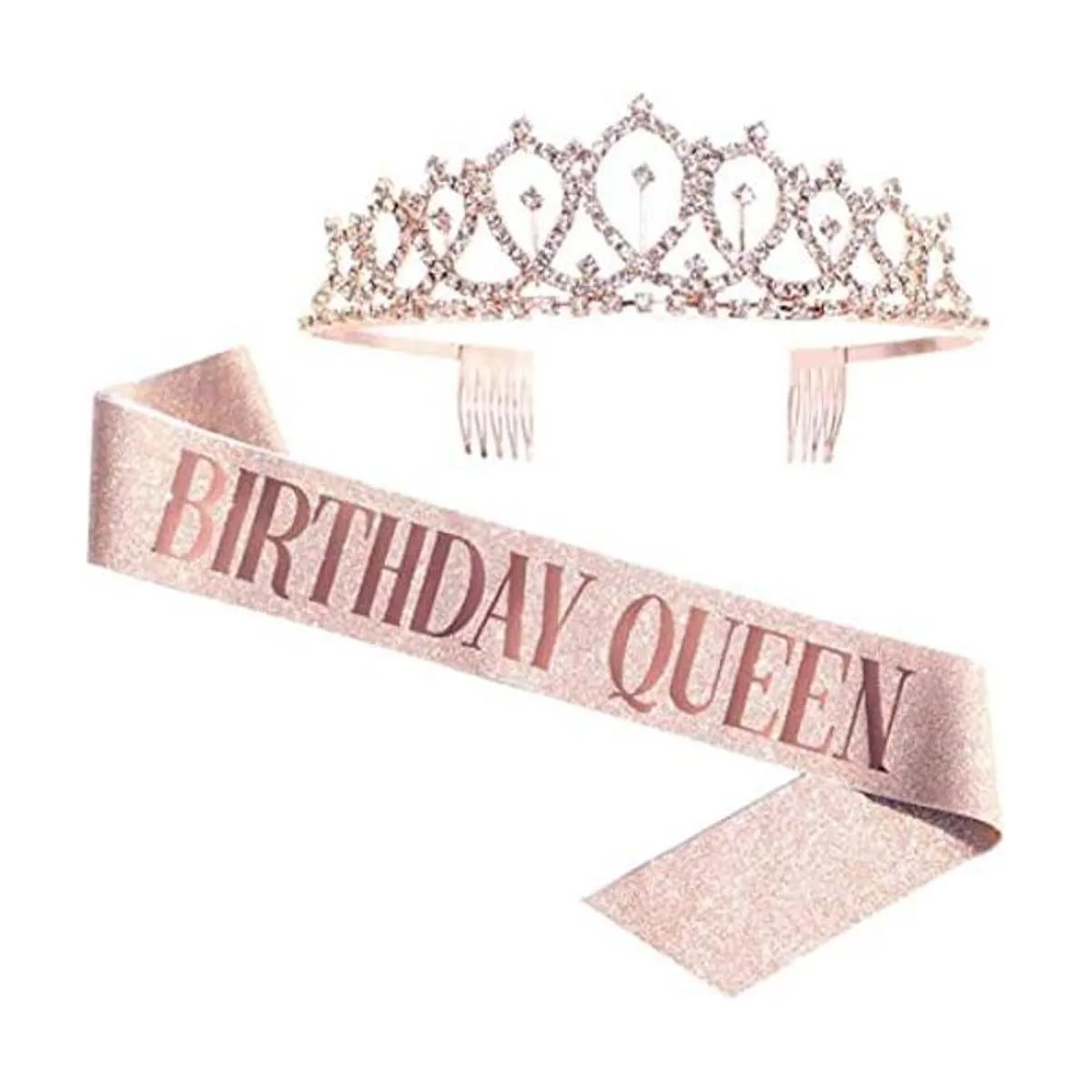 Birthday Queen Sash Rhinestone Tiara Rose Gold Birthday_1